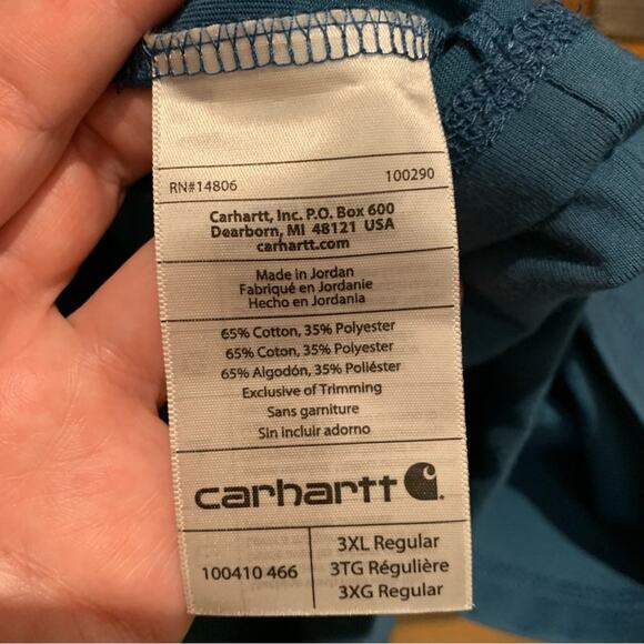 NWT Carhartt Men's Relaxed Fit Large Cotton Short-Sleeve T-Shirt Blue Size 3XL - Picture 10 of 11